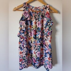 Alex & Lili Multicolor Floral Tropical Ruffle Sleeveless Blouse Size XL